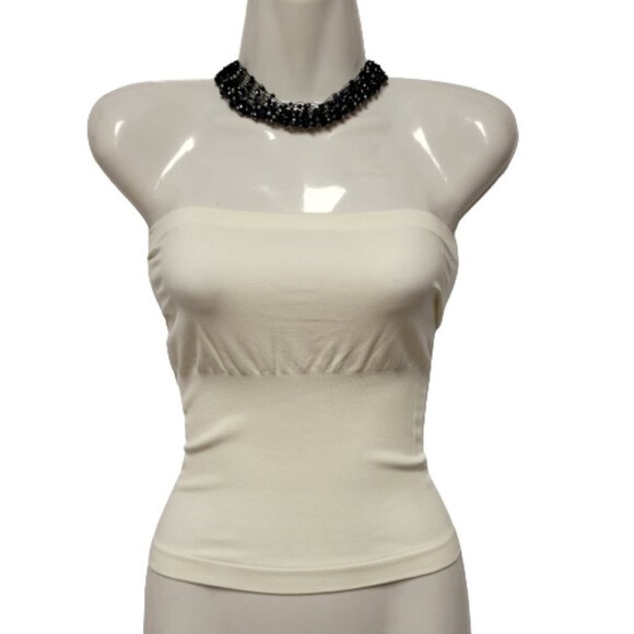 CREAM Colored Strapless Top Stretch Solid Tank Top One Size - Picture 1 of 8